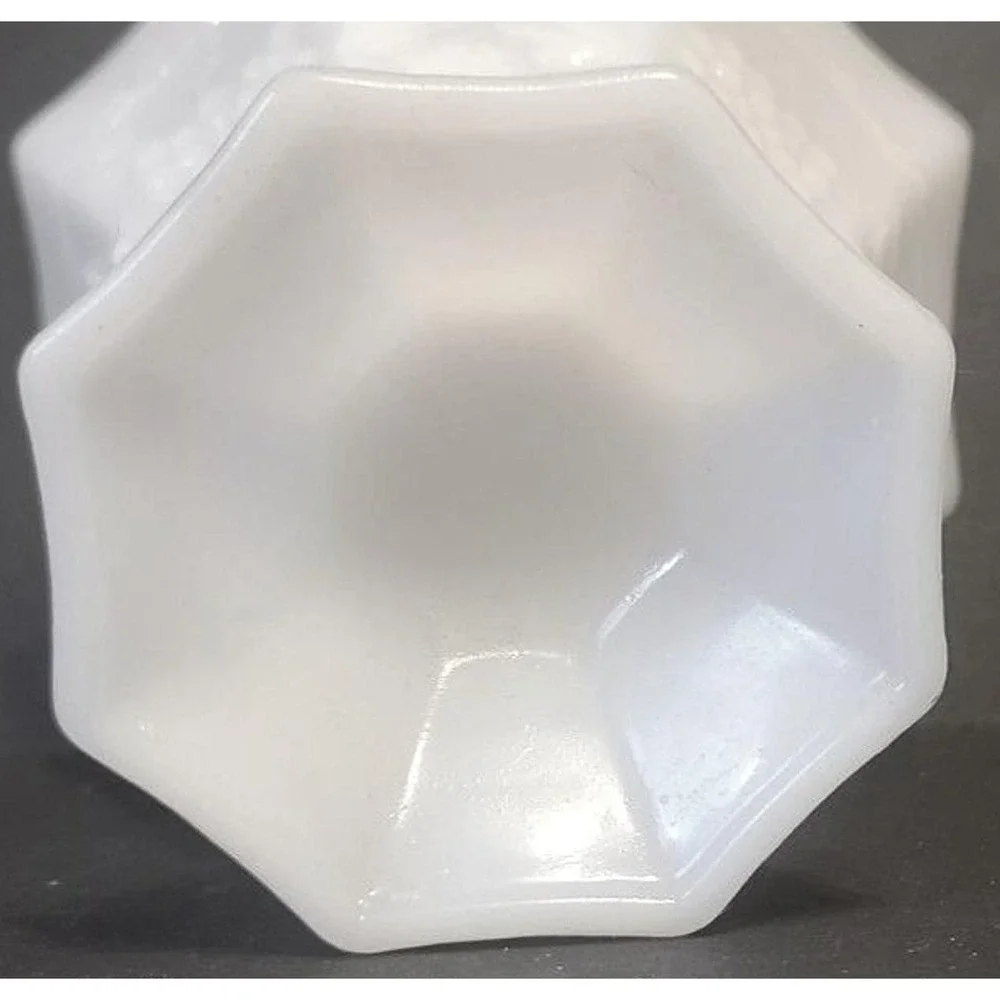 Vintage White Milk Glass Octagonal Footed Bowl Grape Leaf Pattern Pedestal 4.5in